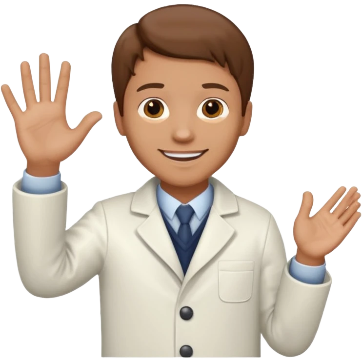 Radiografía de mano sostenida por un hombre con bata blanca  piel clara cabello café saludando emoji