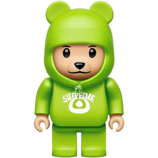 bearbrick toy wearing a lime green balaclava with a Supreme logo print emoji