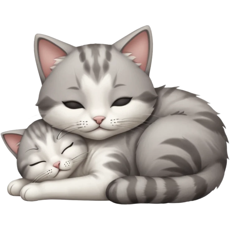 grey and white small cat with its eyes closed lying down leaning on his elbow with his paw curled under his head holding it up emoji
