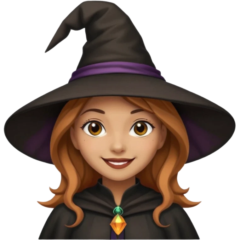 Pretty girl with Light brown skin dressed as a Witch emoji