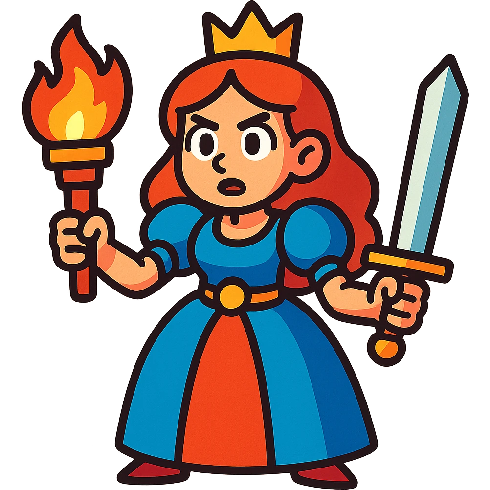 princess with torch and sword, vibrant toon style emoji