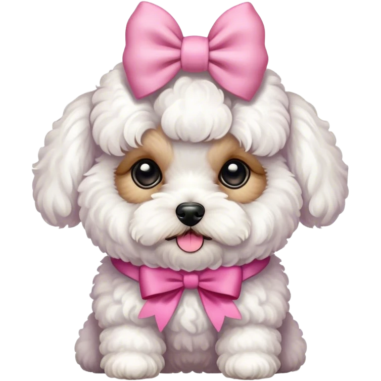 white maltipoo with pink bow on the head emoji
