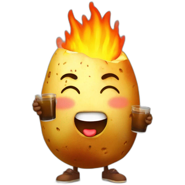 A potato on fire Who drinks a carton of fruit juice emoji