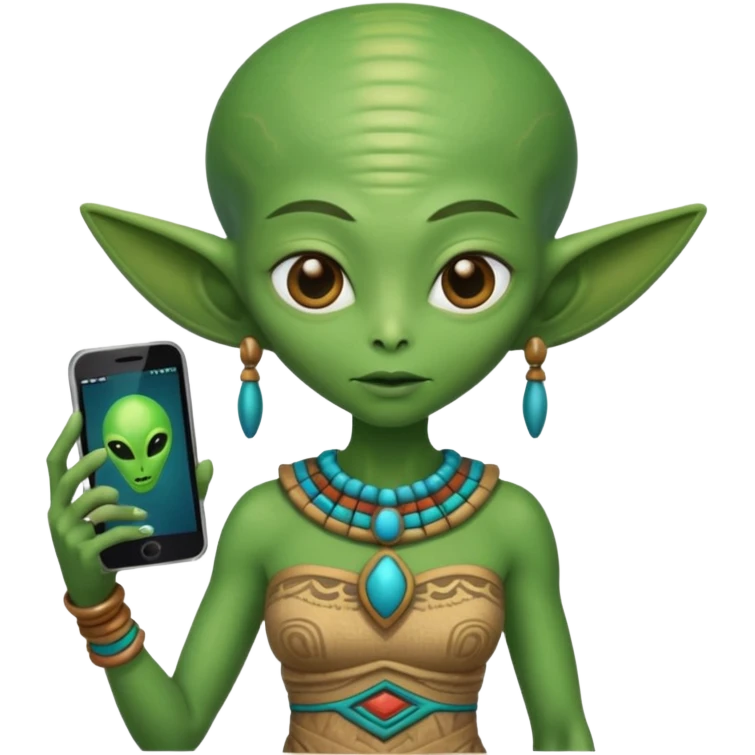 alien with mayan custome dress and smartphone emoji