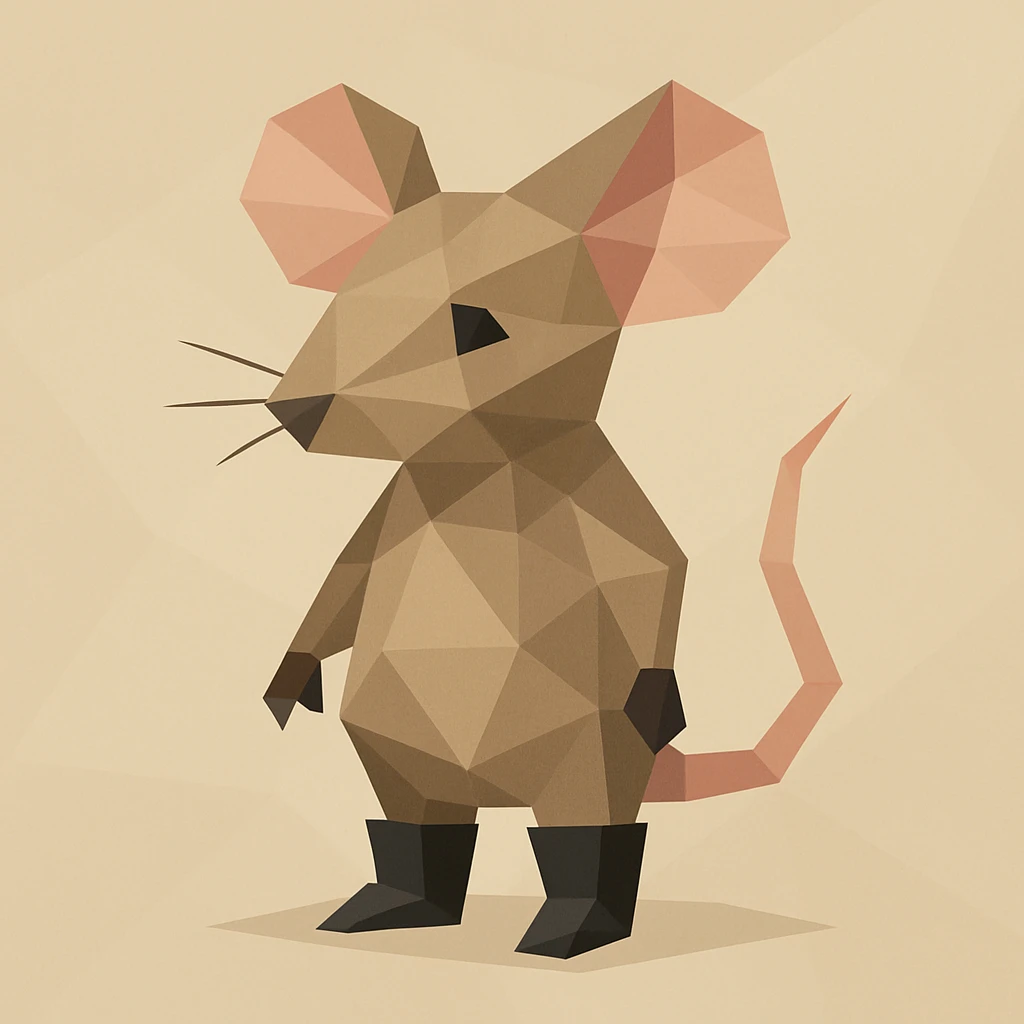 mouse character wearing black boots, low-poly polygonal style, simple background emoji