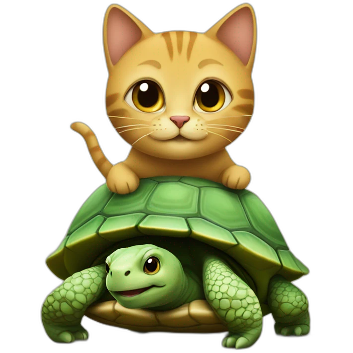Un chat sur une tortue emoji