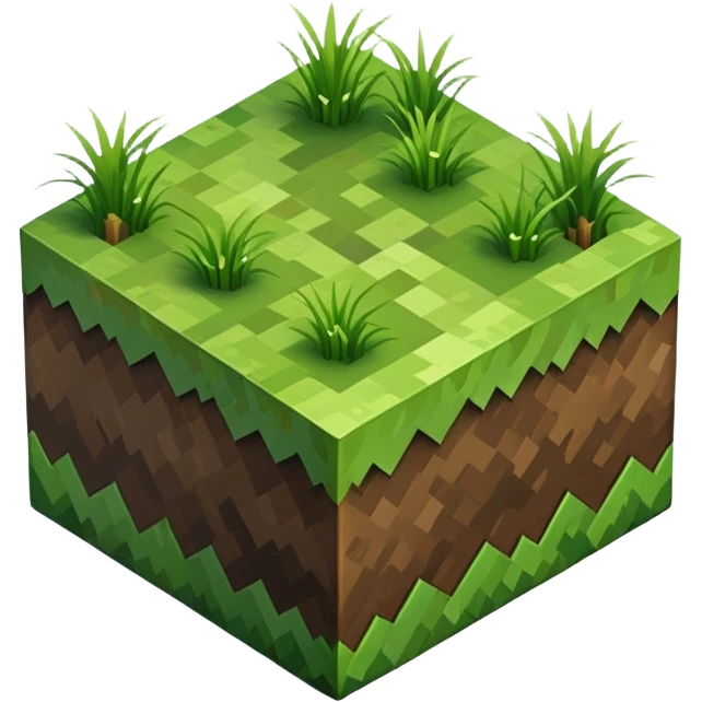 Minecraft grass block, square shape, brown and green, smooth, isometric emoji