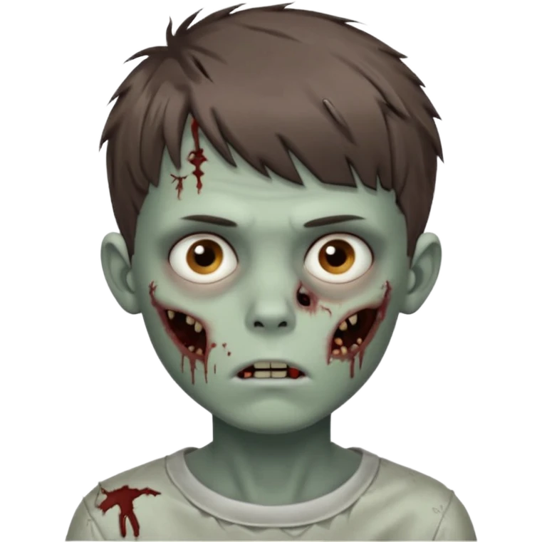 zombie boy youthful face, messy brown short hair in fringe haircut, closed mouth, without wrinkles emoji