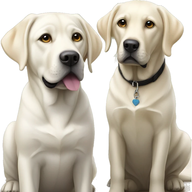 White labrador sitting next to black labrador which is little bit bigger  emoji