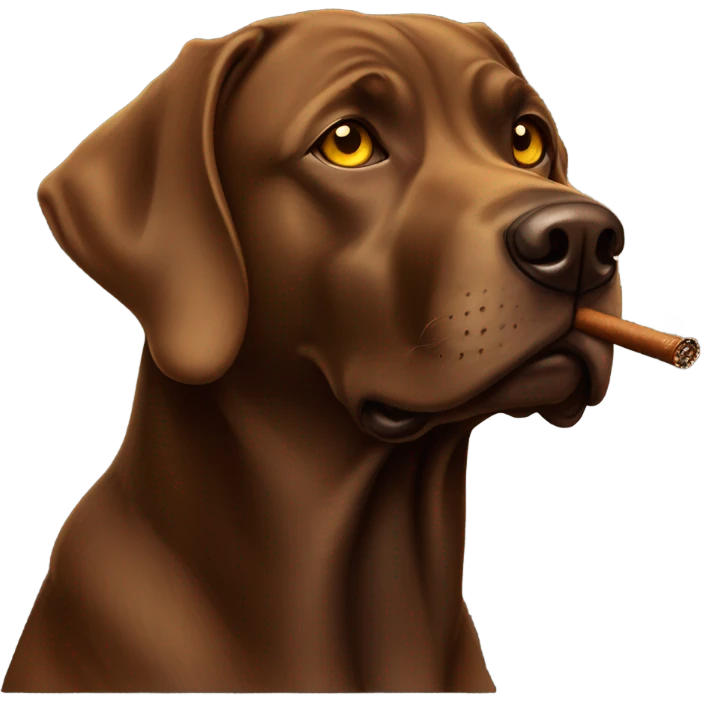 brown lab looking dog with yellow eyes smoking a cigar emoji