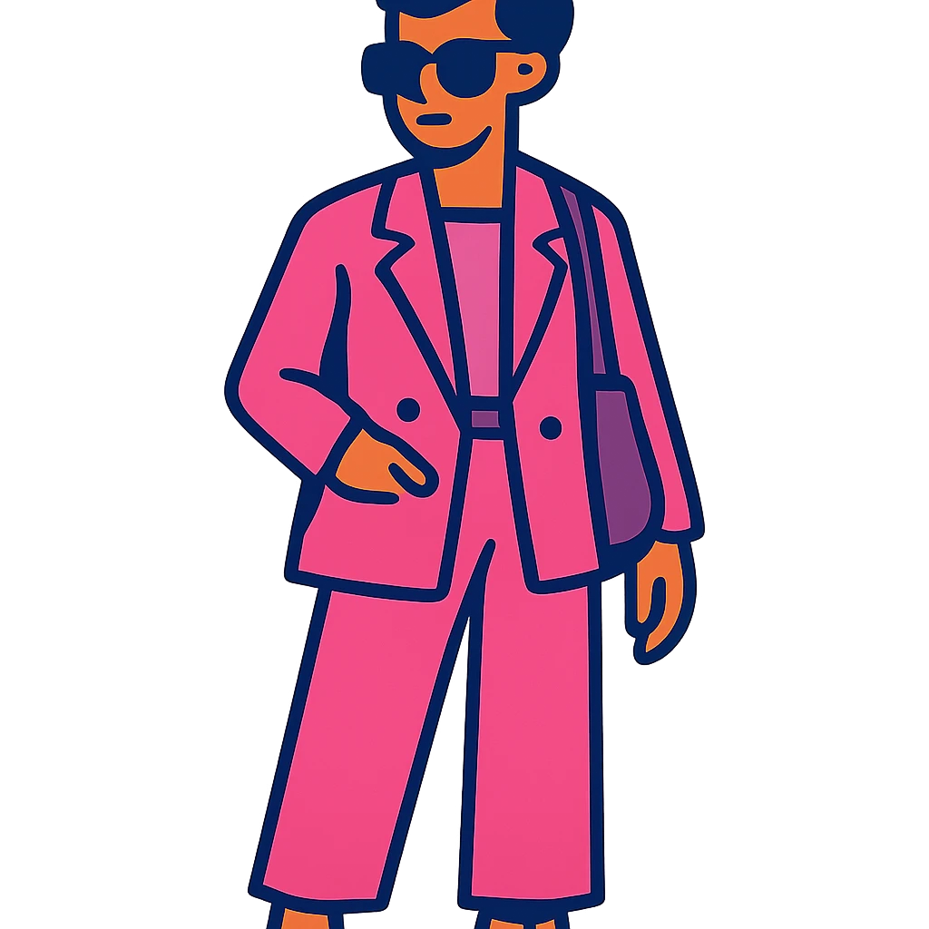 a stylish person in trendy pink outfit, modern look emoji