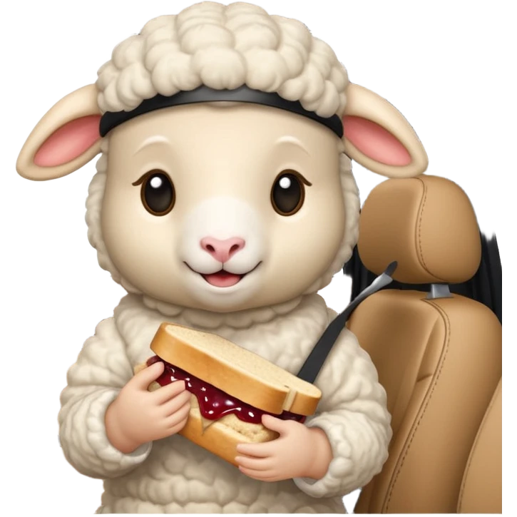 cute baby sheep eating peanut butter and jelly driving in a bmw xi  emoji