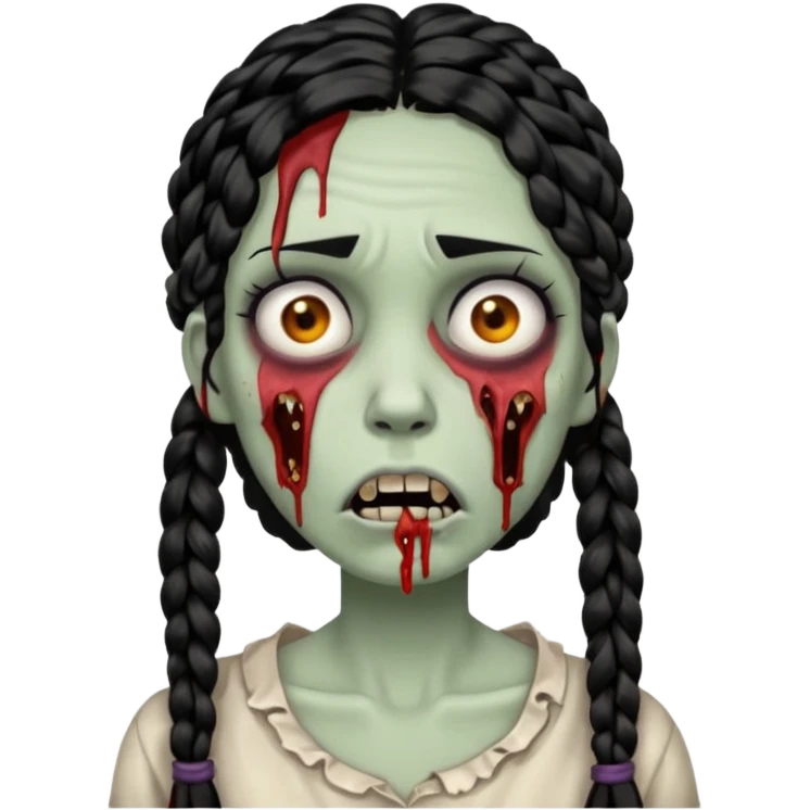 make a zombie with a droopy ruined mouth girl with black braids emoji