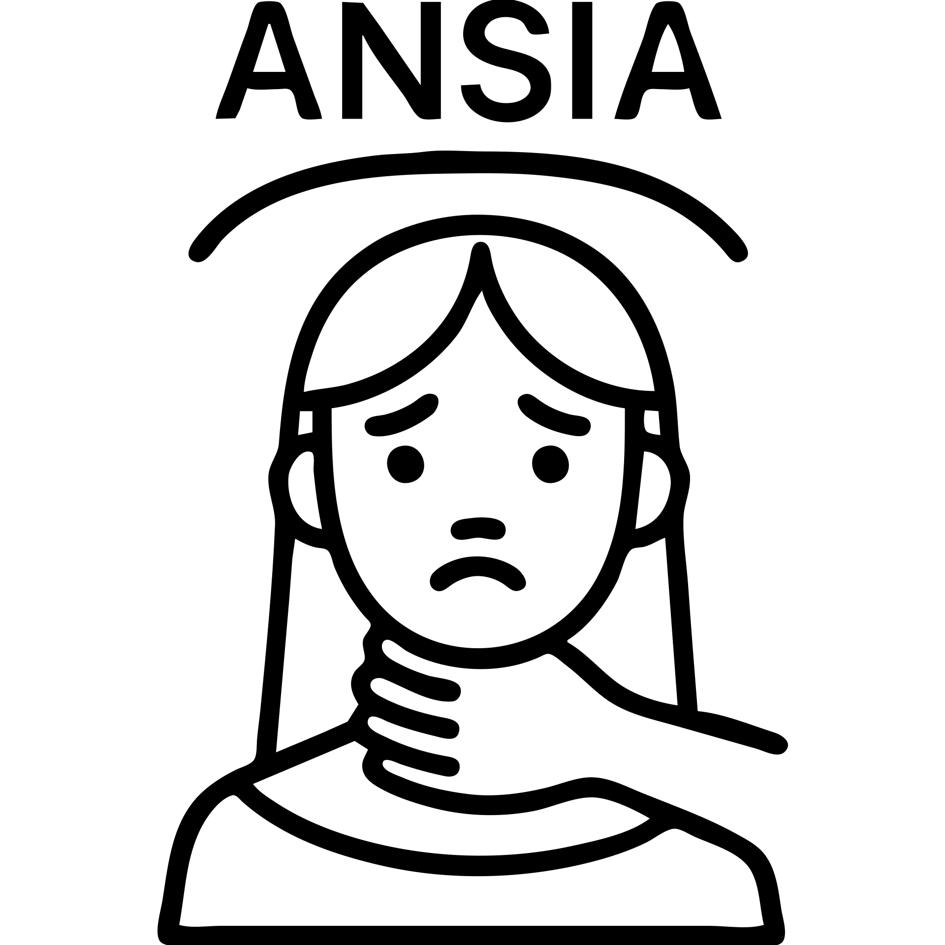 Stylized woman in black and white with a worried face, a black hand gripping her neck, text 'ANSIA' above the head, oppressive atmosphere, similar style to the reference, variant 2. emoji