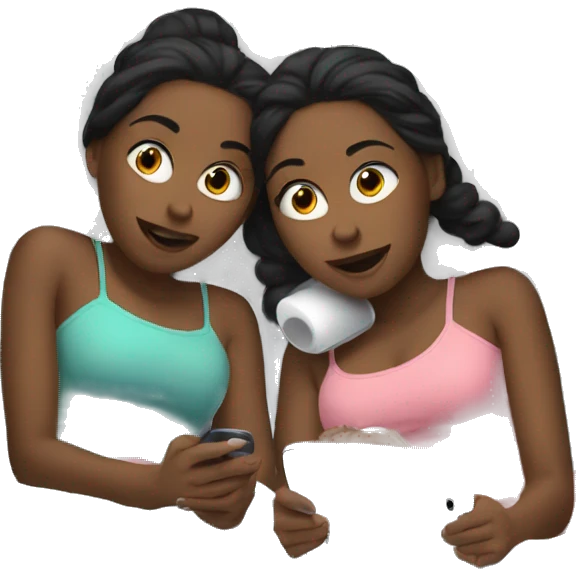 2 girls laying in bed playing with phones  emoji