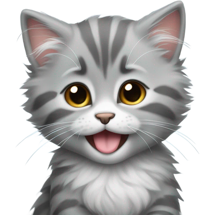 Cute fluffy grey kitten with tongue out emoji