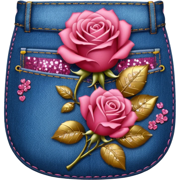 Denim pocket with glittery roses sticking out of the pocket  emoji