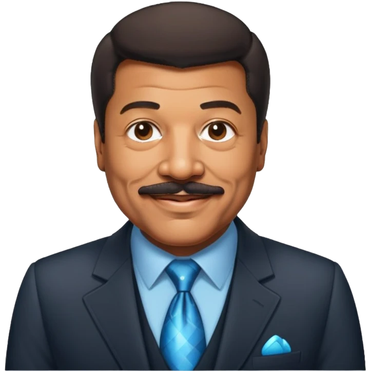Neil deGrasse Tyson, astrophysicist with a mustache, wearing a suit, smiling emoji