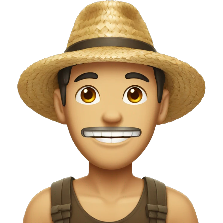 guy with Chinese straw hat and bunny teeth emoji
