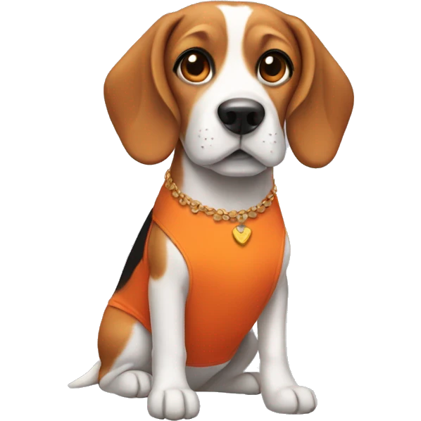 Beagle wearing an orange dress emoji