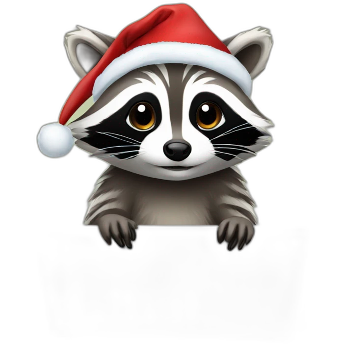 Raccoon on a laptop with christmas hat emoji