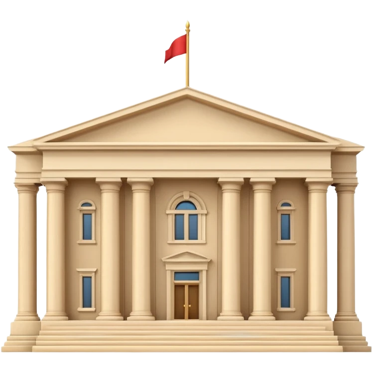 Minimal 3D emoji style government ministry building, classical architecture with columns and triangular roof, official state institution, neutral beige stone, clean shading, financial institution icon, isolated on transparent background, professional, no flags, no text emoji