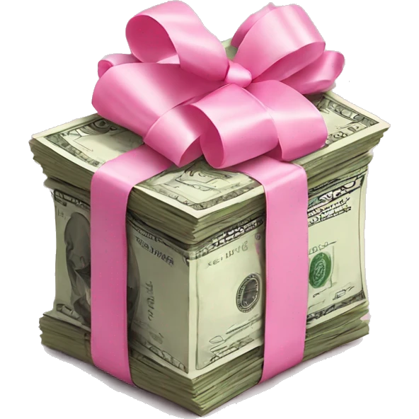 Stack of money tied with pink bow  emoji