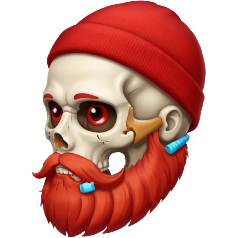 detailed human skull with red mustache and full beard side view wearing beanie  emoji