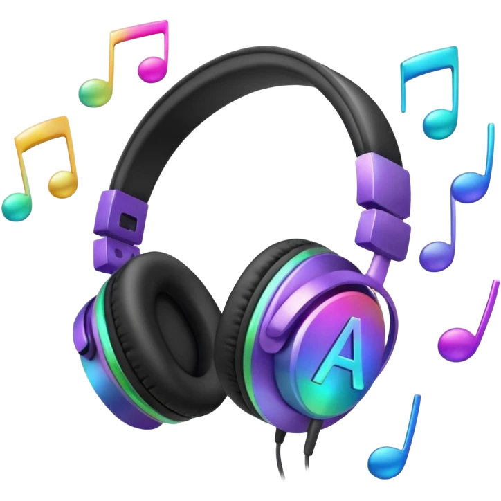 headphones with sparkles and AI letters emoji