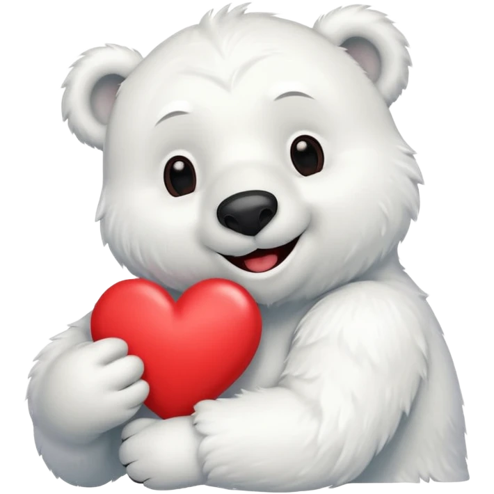 Create a goofy polar bear mascot , holding a large red heart emoji