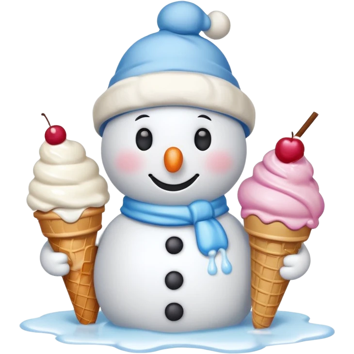 snowmen wearing cap with ice cream emoji