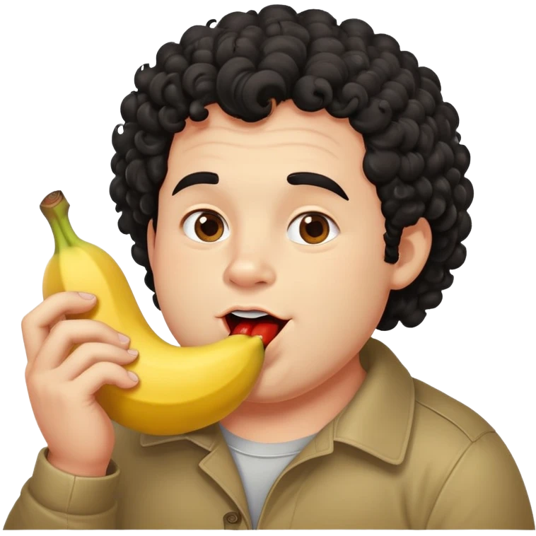 Fatass curly black hair man eating a banana red cheeks drooling emoji
