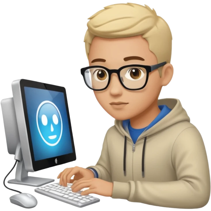 young male programmer working very hard on the computer emoji
