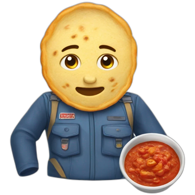 una pupusa con cortido y salsa emoji