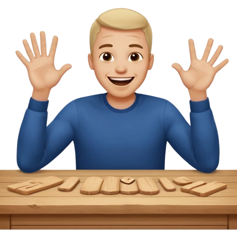 A man is laughing with his head siting on the table and his both hands are knocking the table emoji