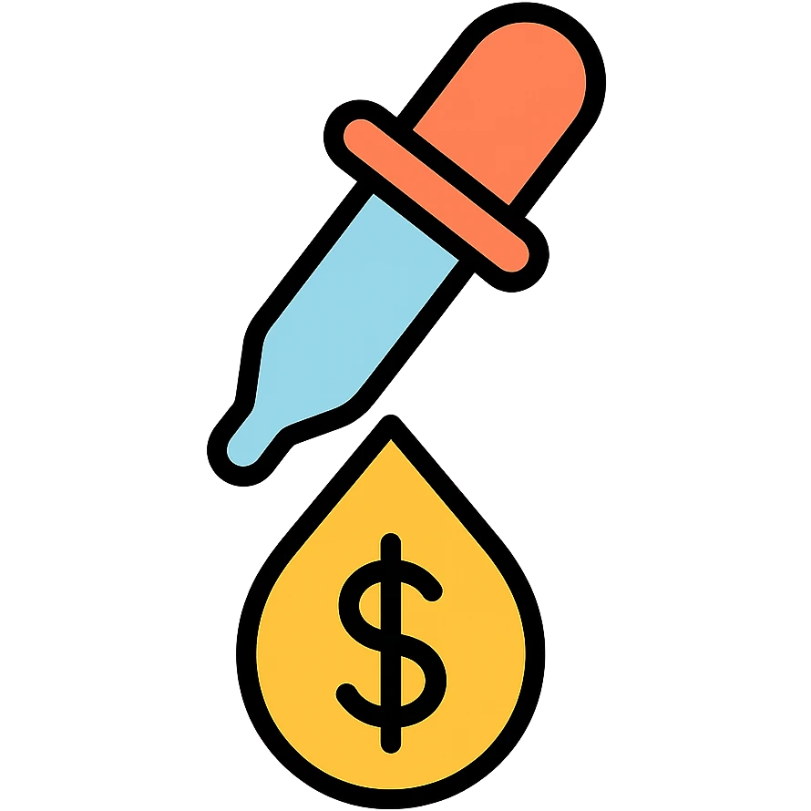 colored icon of a pipette at the top of a golden drop with a dollar sign inside the drop emoji