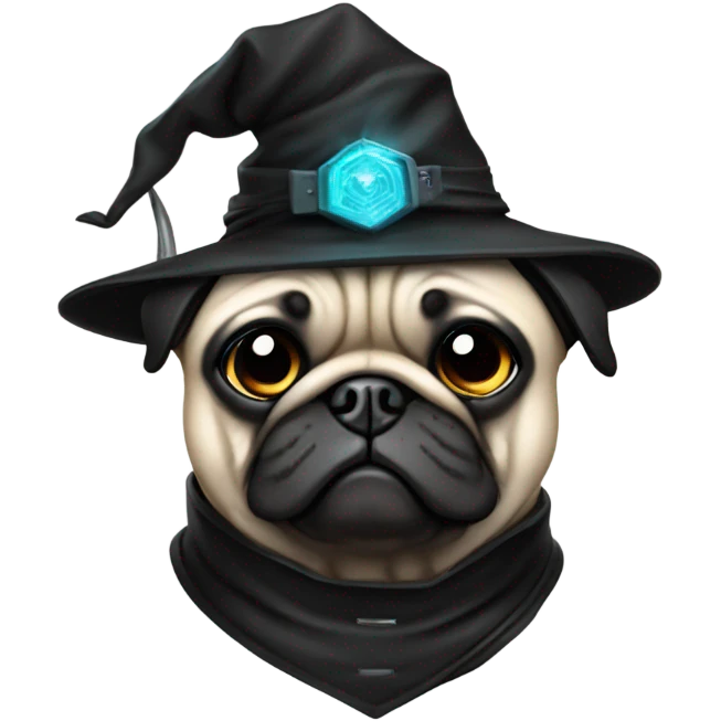 cyberpunk pug wearing a black wizard's hat emoji