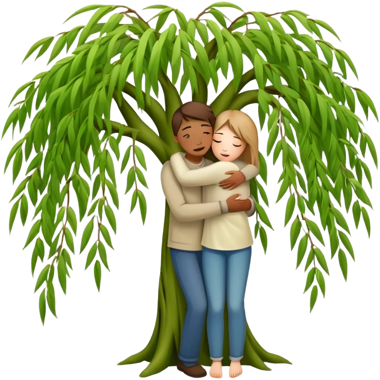 weeping willow tree with people hugging inside emoji