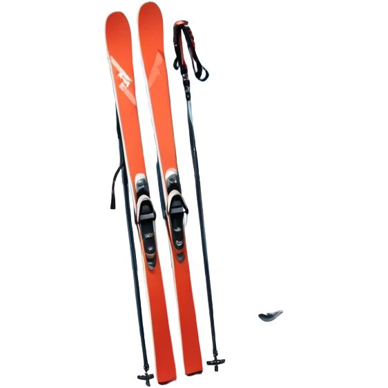 An icon featuring a pair of skis and ski poles in the foreground, set against a picturesque snow-covered slope. The background includes snowy peaks and evergreen trees, symbolizing the excitement and beauty of winter sports. Transparent background highlights the thrill of skiing and snowboarding. emoji
