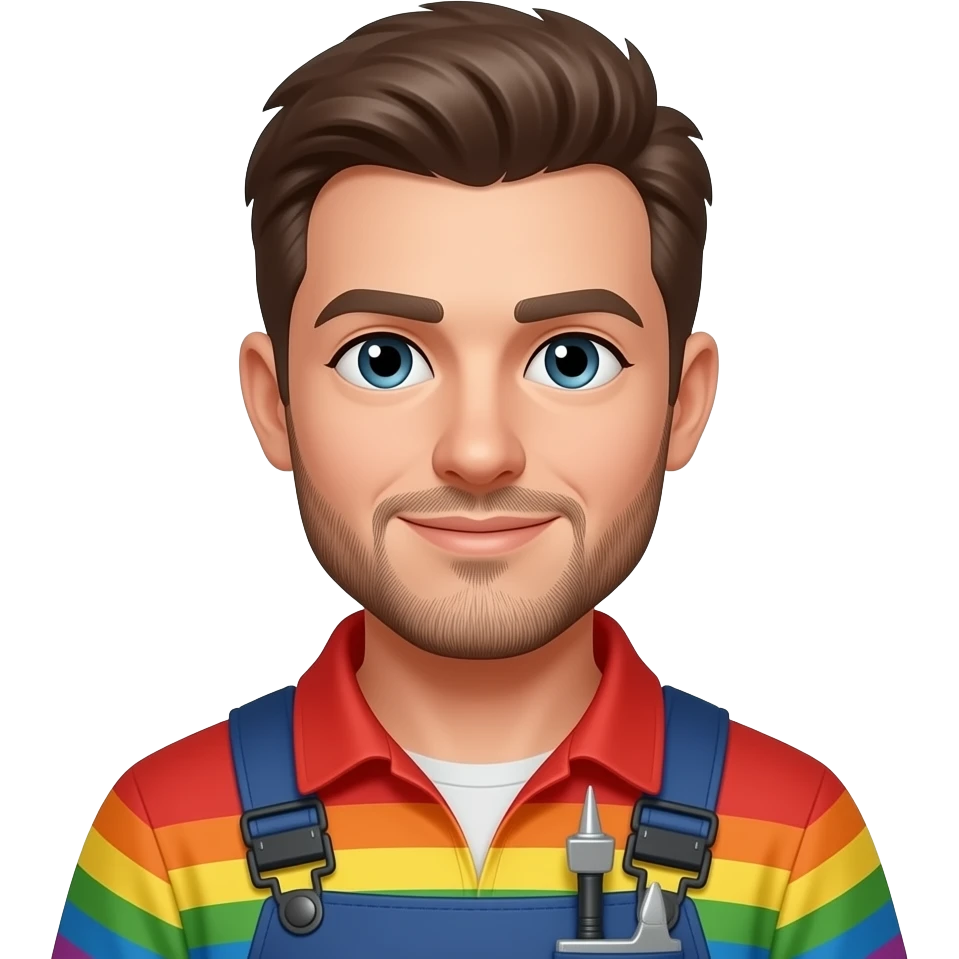 Gay rainbow electrician with stubble emoji