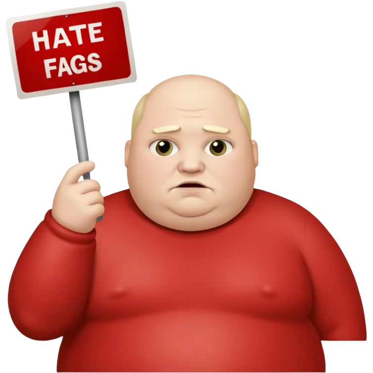 fat guy holding sign that says “hate fags” emoji