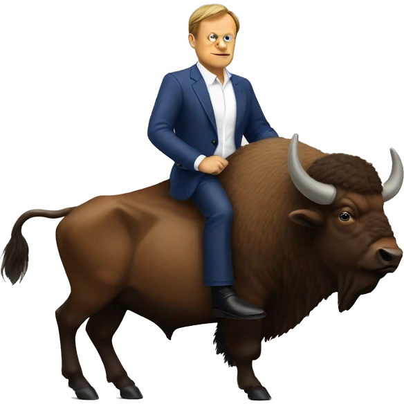 donald tusk riding on an european bison emoji