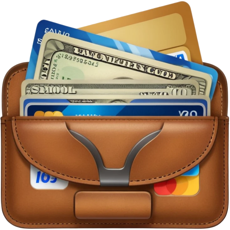 portefeuille marron avec pleins de billet et carte bancaire emoji