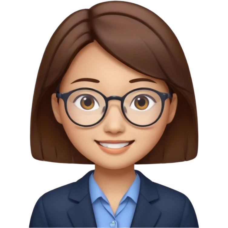 asian female accountant with eyeglasses, round face, brown hair, no tie emoji