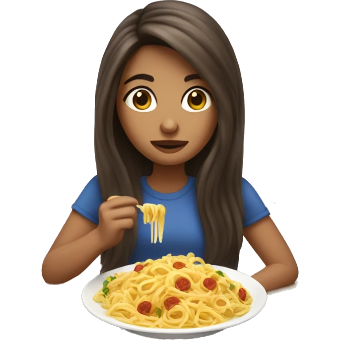 long hair brunette girl with hazel eyes eating pasta emoji