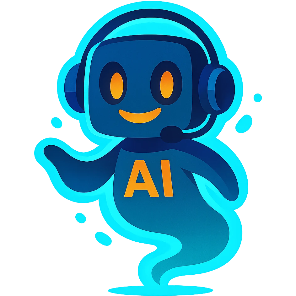 vibrant toon style AI assistant, floating, glowing, friendly but with a cool, spooky edge emoji