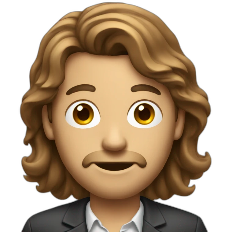 a journalist man with long brown hair with a microphone emoji