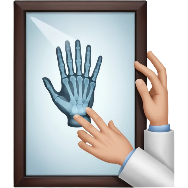 Radiografía de mano sostenida por un hombre con bata blanca  piel clara cabello café obscuro emoji