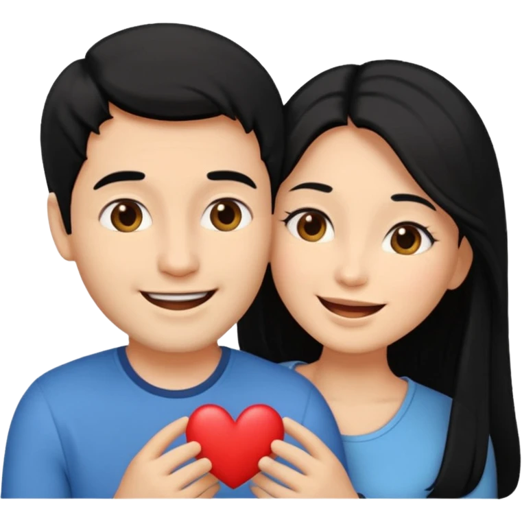 An emoji of a happy couple, the woman has long black hair and a light brown skin tone, while the man has short black hair and a white skin tone. They are in a romantic pose, expressing love and joy with warm facial expressions and affectionate gestures. emoji