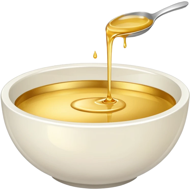 white bowl filled with gold liquid, plain, smooth surface, no spoon, simple, clear emoji